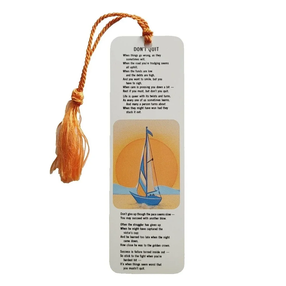Vintage 80s Don't Quit boat Bookmark, Edgar Guest Poem Espanol Universal EBM 307